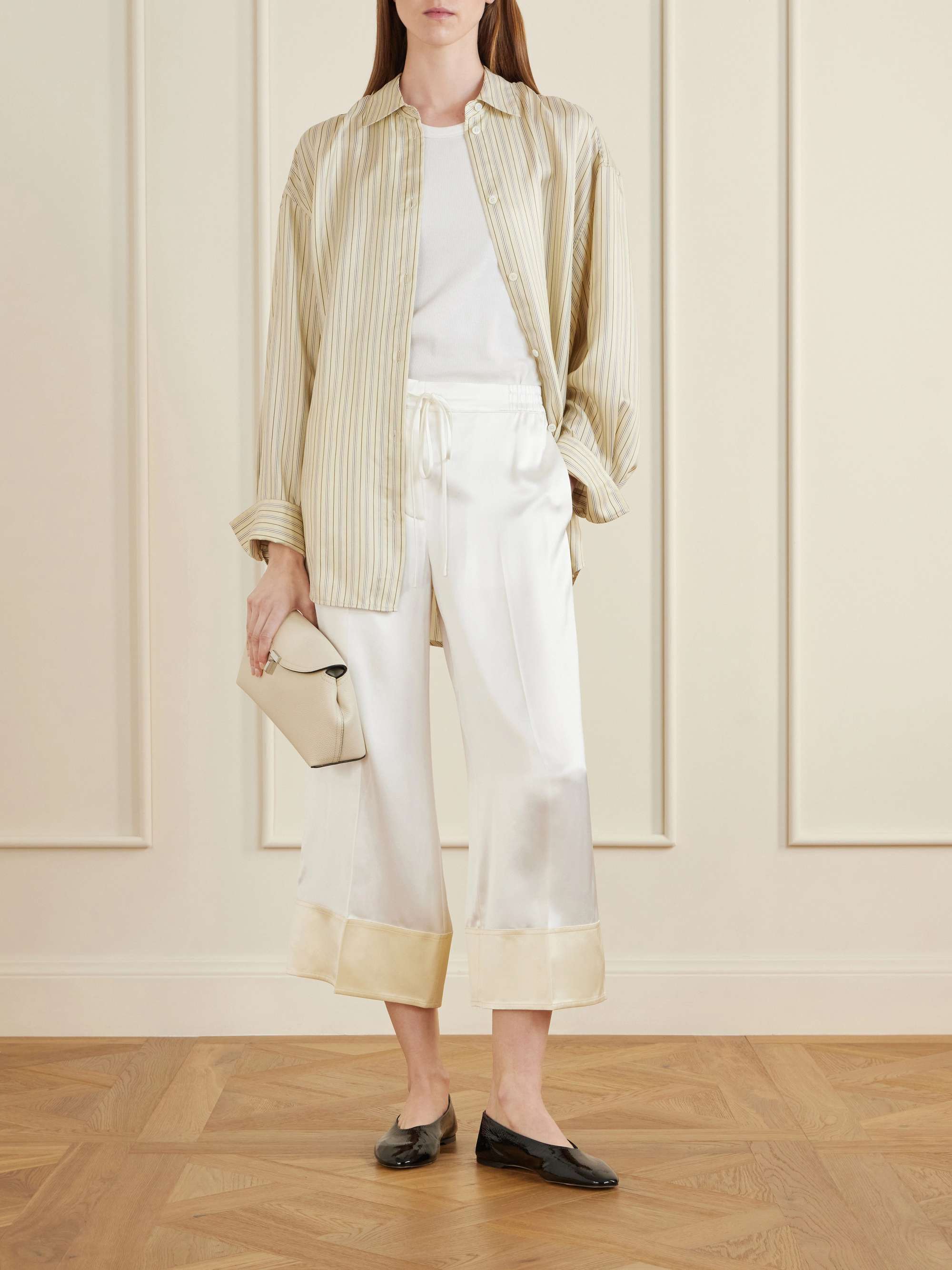 Drawstring Wide-Leg Satin Pants