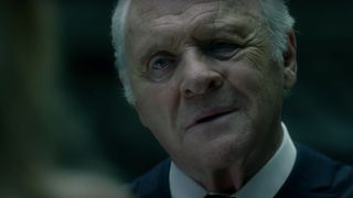 Anthony Hopkins tilting his head in conversation in Westworld.