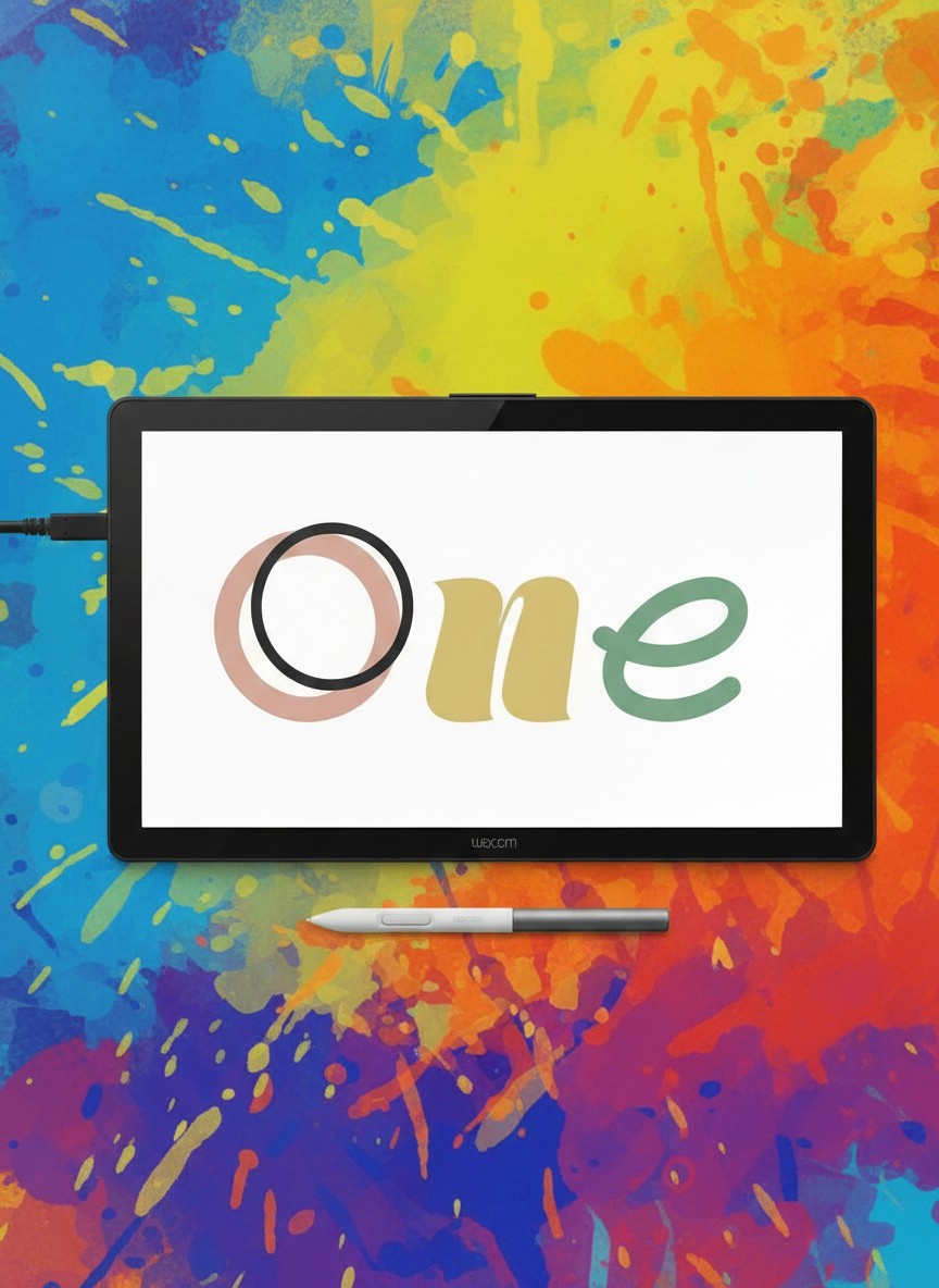 Black drawing tablets on colourful painted backgrounds