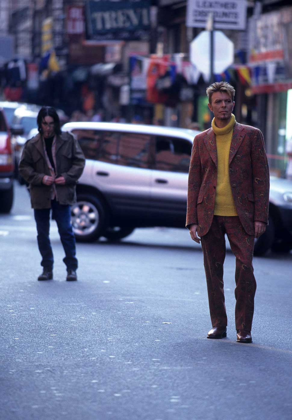 David Bowie and Trent Reznor on the set of I'm Afraid Of Americans in New York City