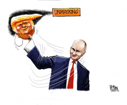 Political Cartoon U.S. Trump Putin Unmasking Government Russia