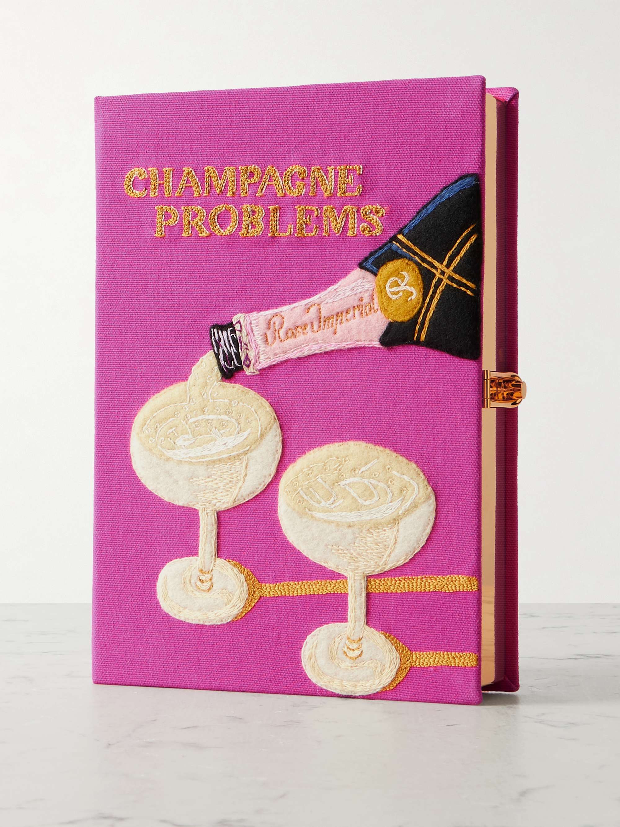 Champagne Problems Embroidered Appliquéd Canvas Clutch