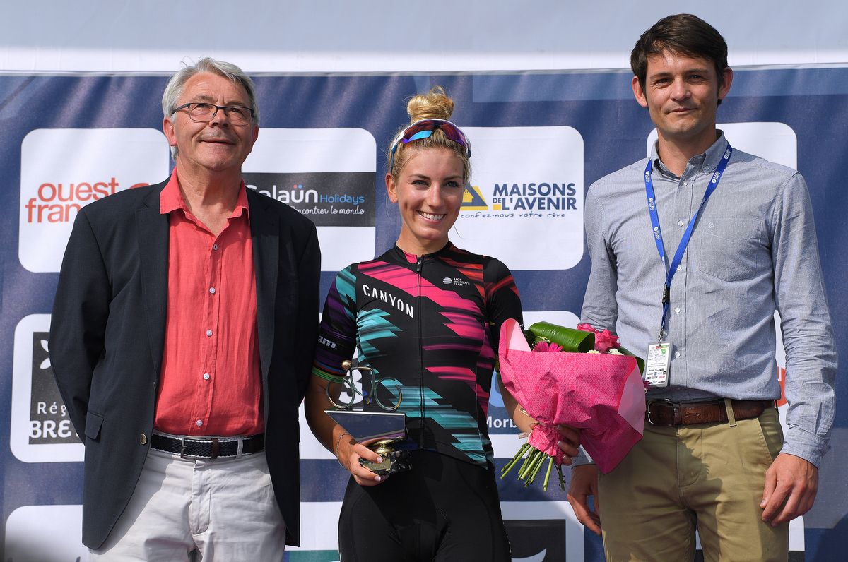 Pauline Ferrand-Pr&eacute;vot (Canyon-SRAM) on the podium