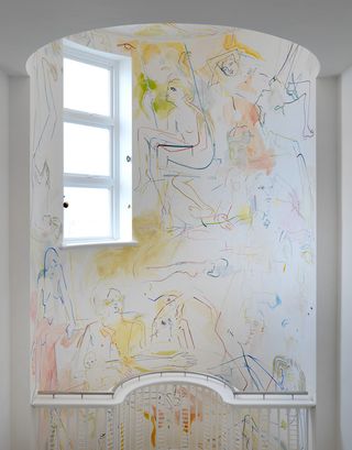 View of France-Lise McGurn’s wall drawing in acrylic, pearls and semi-precious stones