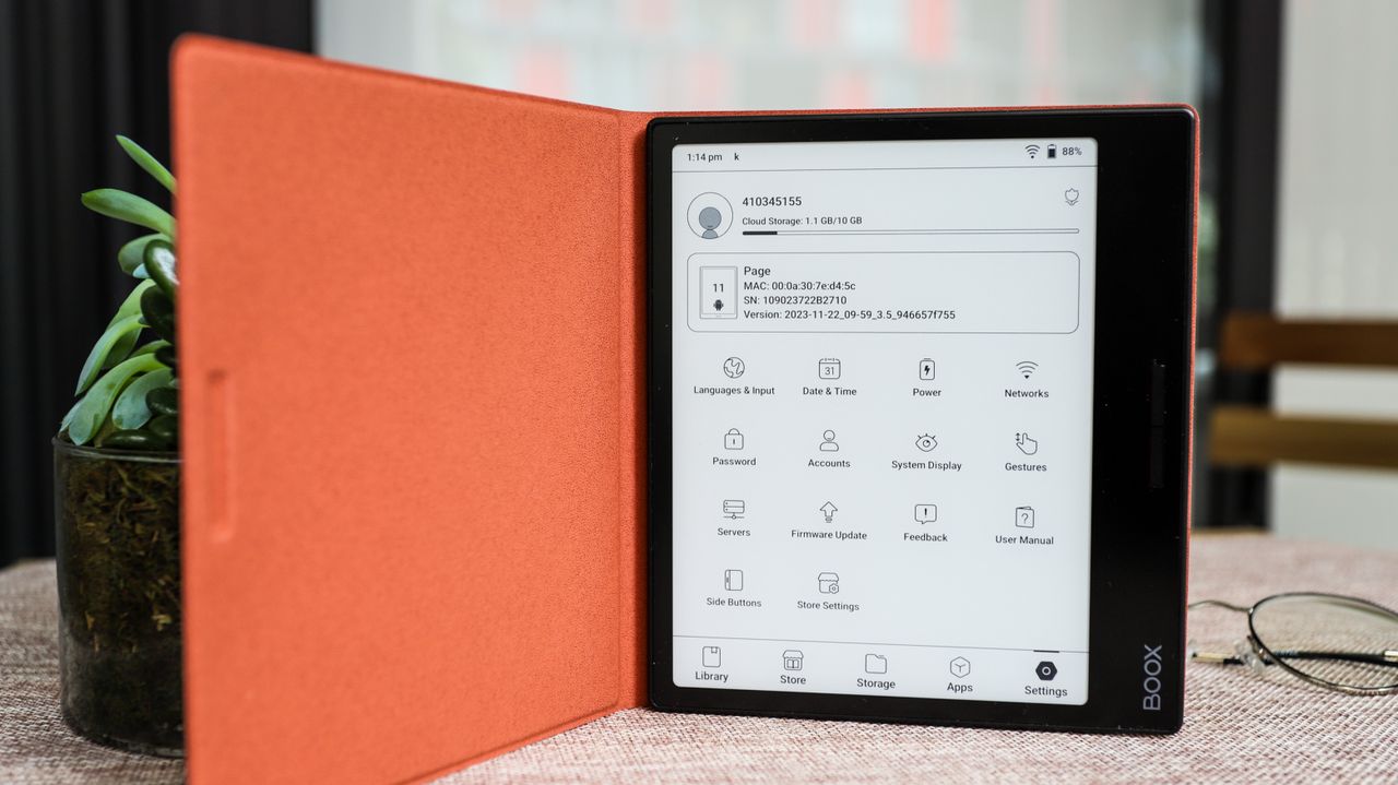 Onyx Boox Page ereader within its magnetic case