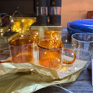 Amber glass mugs