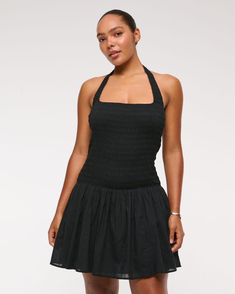 Drop-Waist Smocked Mini Dress