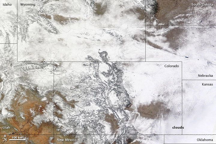 This image, captured by NASA&#039;s Terra satellite on Feb. 25, shows the record-setting snowfall from space. 