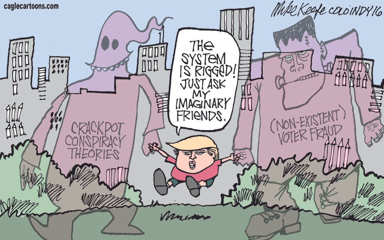 Political cartoon U.S. 2016 election Donald Trump rigged election Halloween