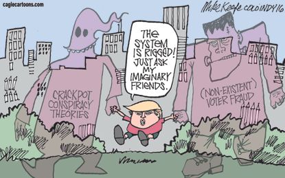 Political cartoon U.S. 2016 election Donald Trump rigged election Halloween