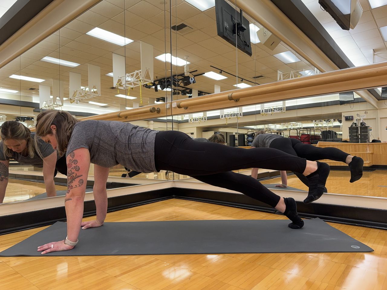 Balanced Body's Staci Alden demonstrating a leg pull front
