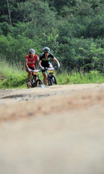 David George and Max Knox ride clear on the first climb.