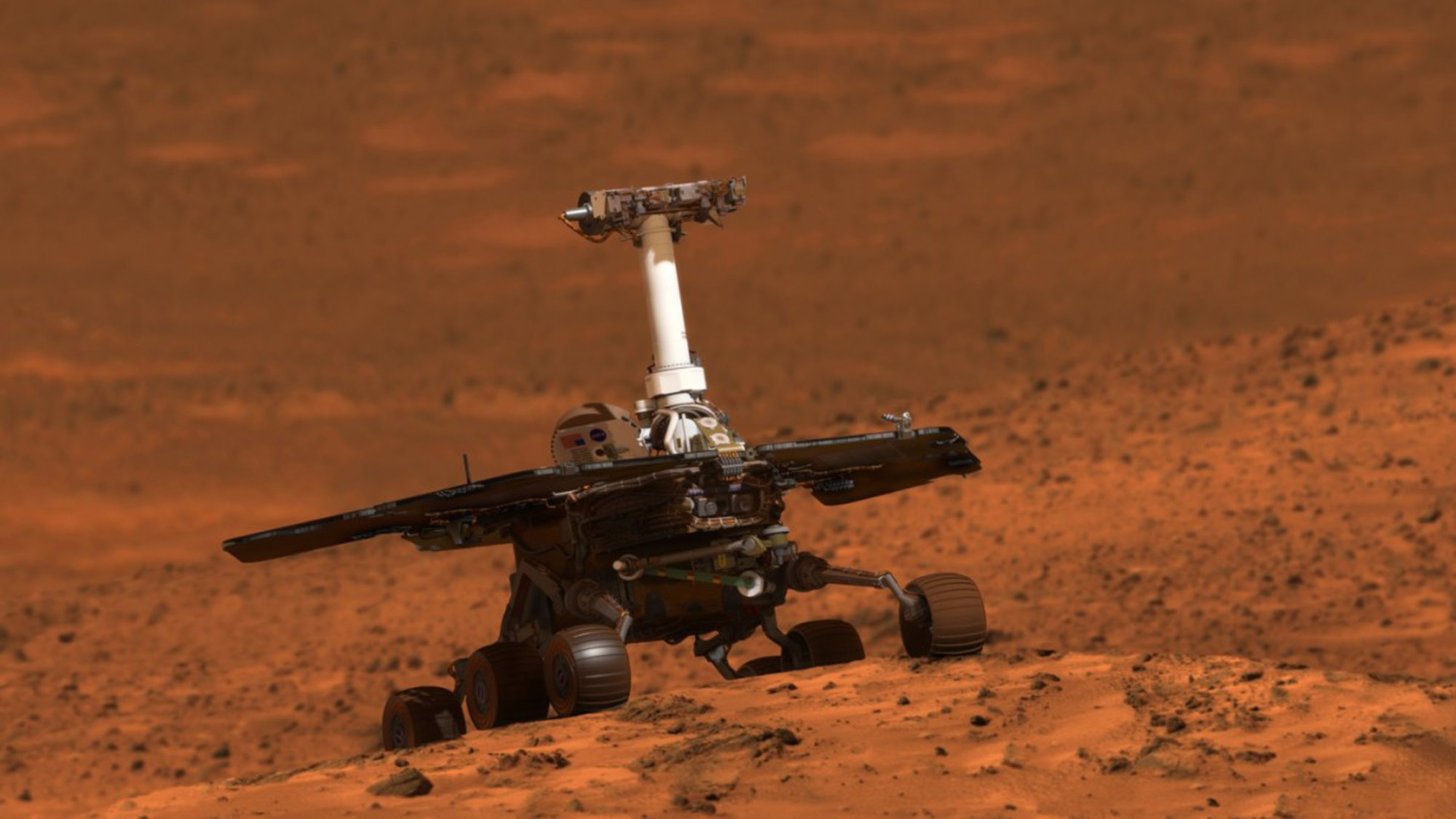 An image of Opportunity on Mars.
