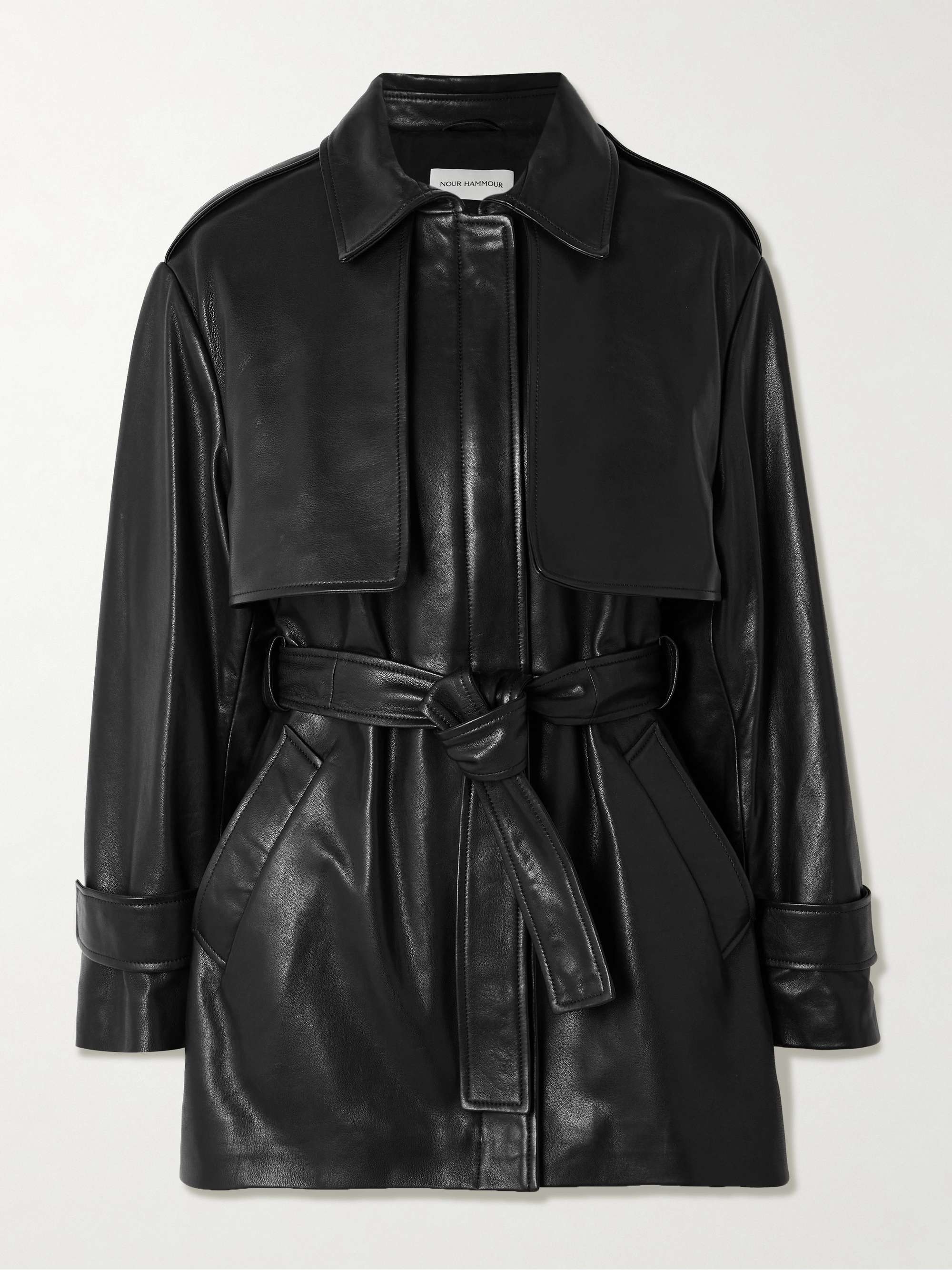 Priya Belted Paneled Leather Jacket