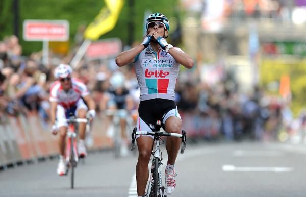Philippe Gilbert (Omega Pharma-Lotto) seals his second straight Amstel Gold Race.