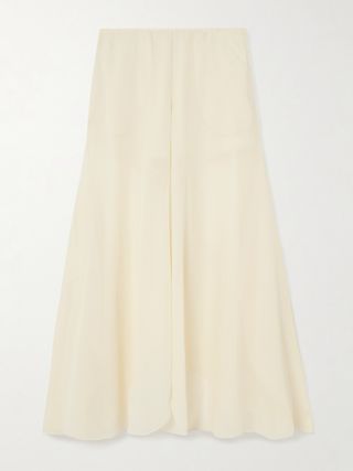 Asymmetric Layered Pleated Silk-Georgette Midi Skirt