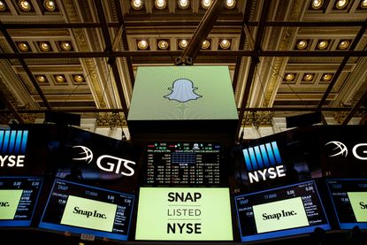 The sign for Snap Inc. in the New York Stock Exchange
