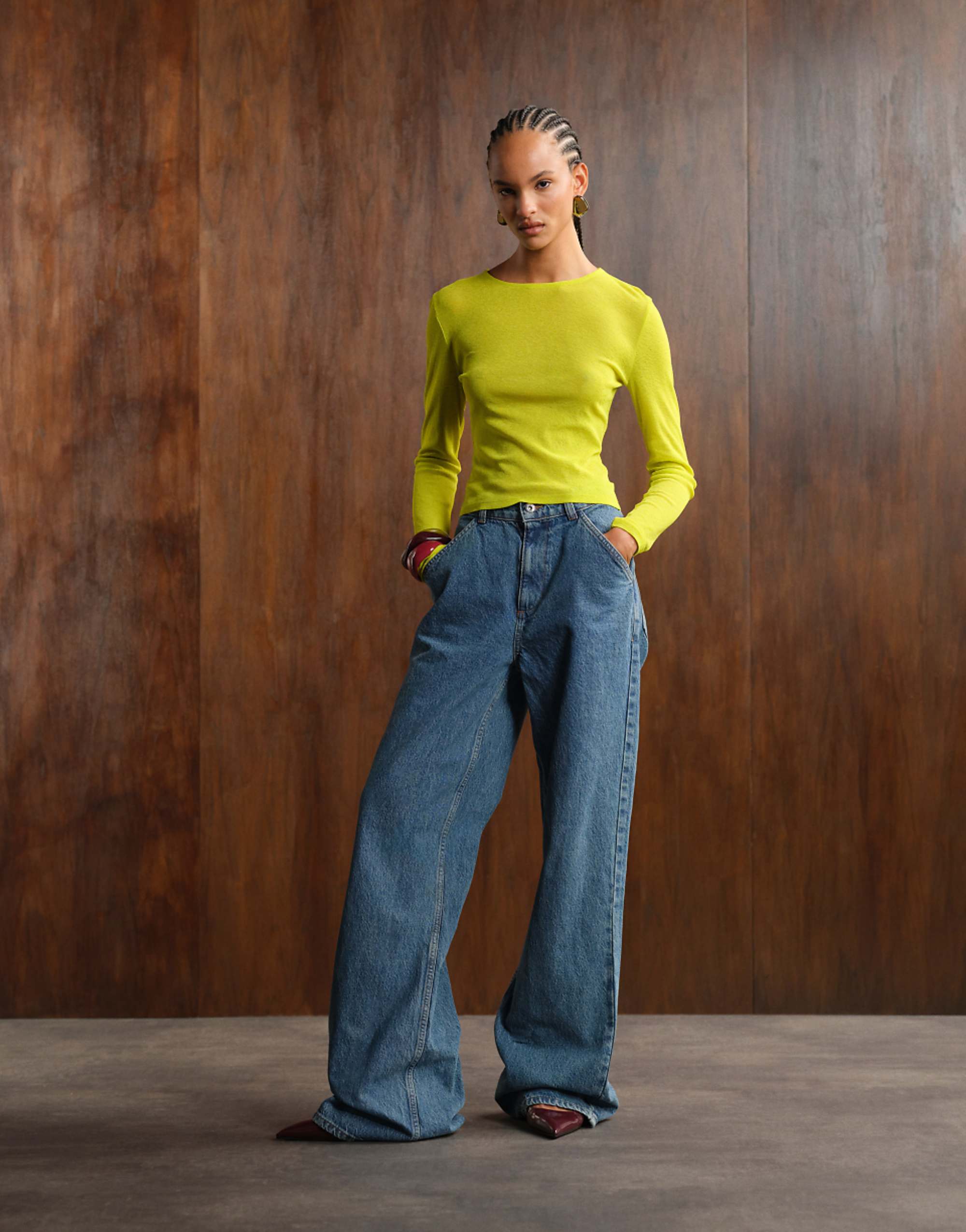 Asos Design Semi Sheer Long Sleeve Top in Apple Green