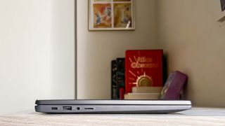 Lenovo Flex 5i Chromebook Plus review unit on a desk