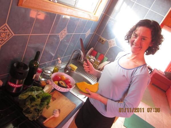 Mary McConneloug enjoys the fresh produce.