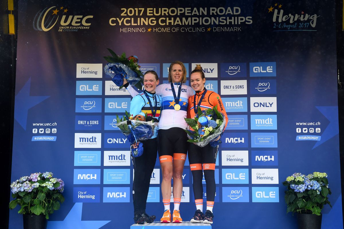 Ellen van Dijk (Netherlands) on top step of the podium again