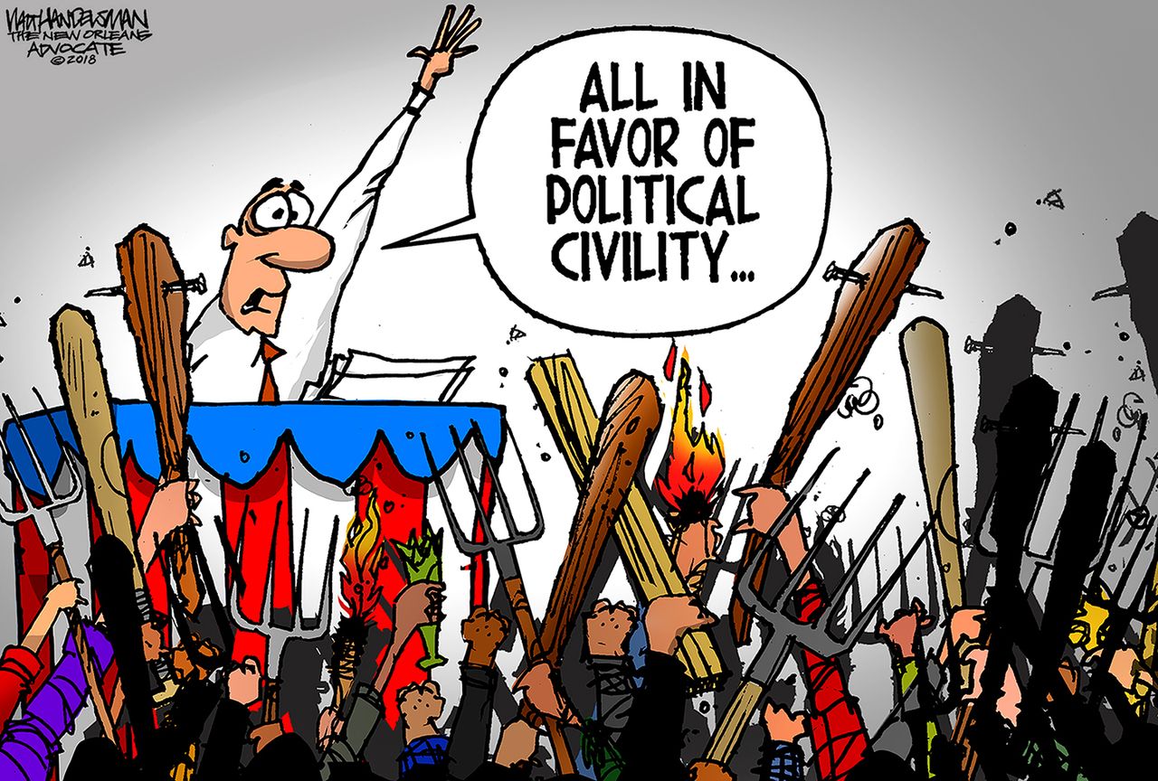 Political Cartoon U.S. political civility mobs