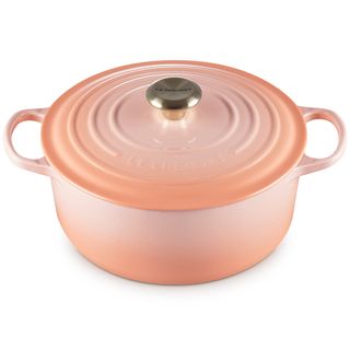 Le Creuset cast iron round casserole in peche