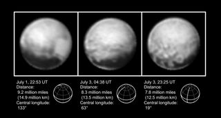 Thee high-resolution views of Pluto were by NASA’s New Horizons spacecraft, obtained between July 1 and 3, 2015.