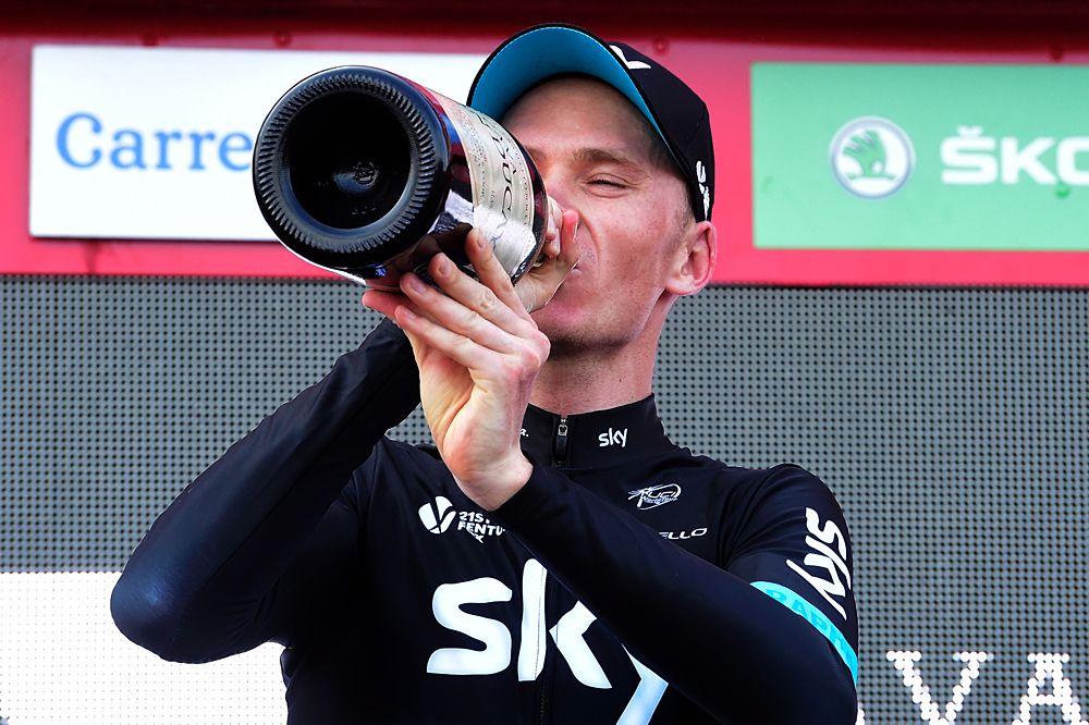 Chris Froome (Sky) celebrates his Vuelta stage win