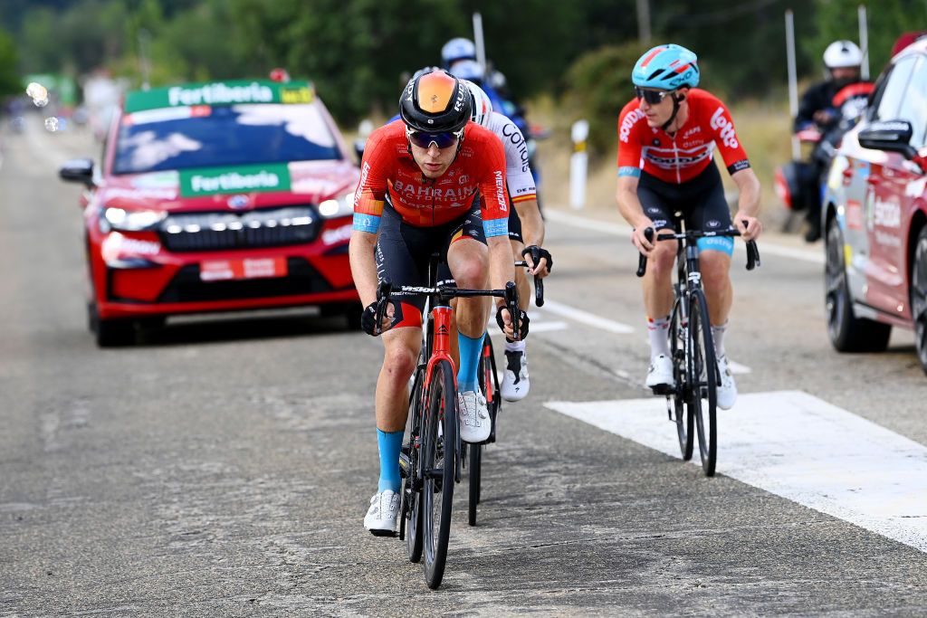 CISTIERNA SPAIN AUGUST 26 Fred Wright of United Kingdom and Team Bahrain Victorious competes in the breakaway during the 77th Tour of Spain 2022 Stage 7 a 190km stage from Camargo to Cistierna LaVuelta22 WorldTour on August 26 2022 in Cistierna Spain Photo by Tim de WaeleGetty Images