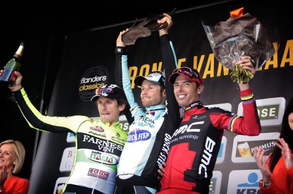 Pozzato, Boonen and Ballan on the podium