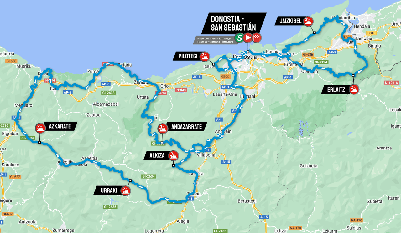 Donostia San Sebasti&aacute;n Klasikoa 2024 route maps