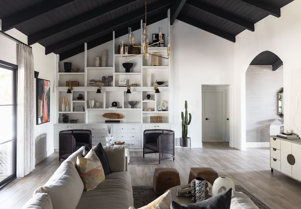 the dark ceiling: white living room with dark ceiling by Living with Lolo 