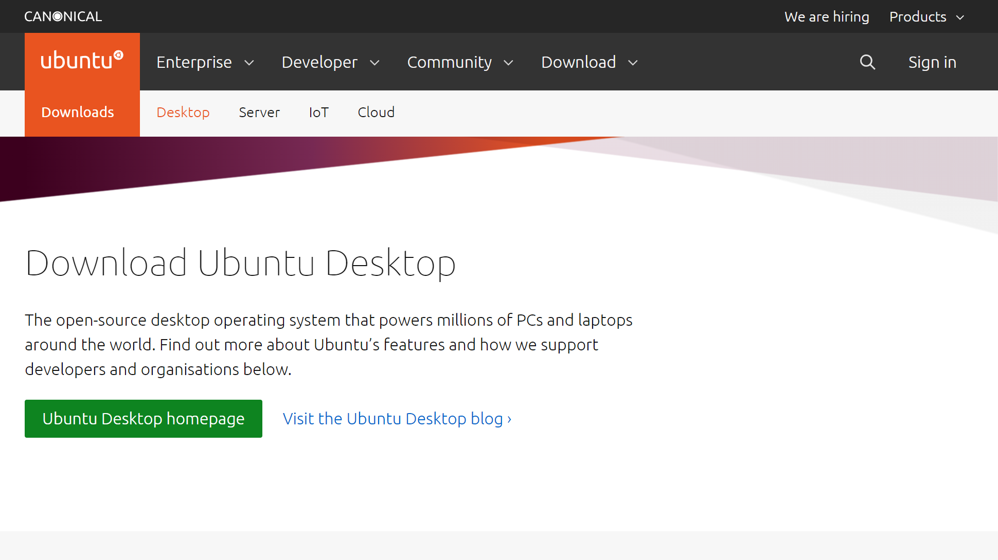 Tangkapan layar situs web Desktop Ubuntu