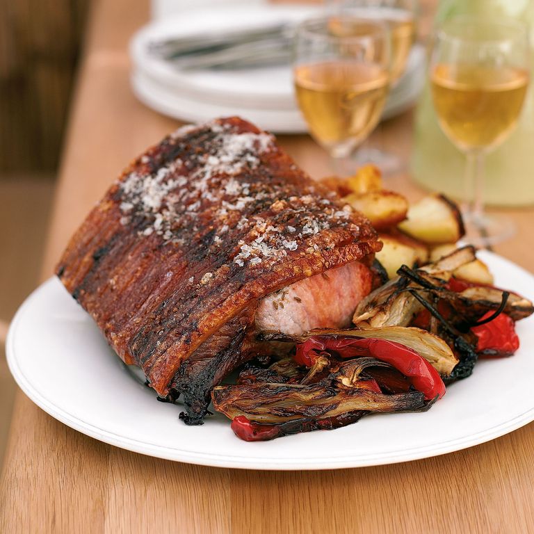 Loin of Pork with Crackling and Roasted Fennel and Peppers recipe-recipe ideas-woman and home