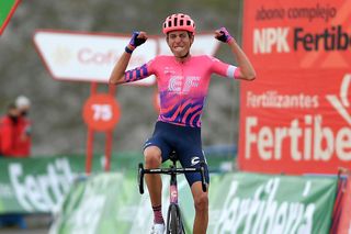 ALTODELANGLIRU SPAIN NOVEMBER 01 Arrival Hugh Carthy of The United Kingdom and Team EF Pro Cycling Celebration during the 75th Tour of Spain 2020 Stage 12 a 1094km stage from Pola de Laviana to Alto de lAngliru 1560m lavuelta LaVuelta20 La Vuelta on November 01 2020 in Alto de lAngliru Spain Photo by Justin SetterfieldGetty Images