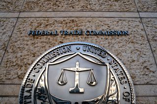 The seal of the Federal Trade Commission (FTC) outside the agency's headquarters in Washington, DC.