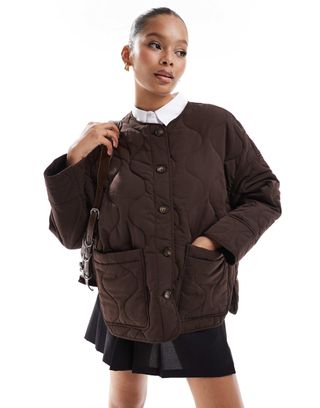 Object Onion Quilted Front Pocket Bomber in Brown