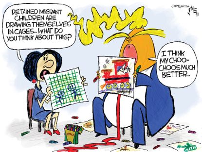 Political Cartoon U.S. Migrant Children Drawings Trump Choo-Choo