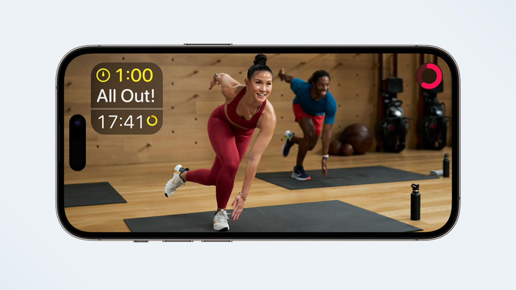 Una foto de un entrenamiento de Apple Fitness Plus en el iPhone