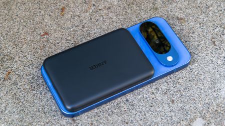 The Anker MagGo Power Bank 5K on the Pixel 10