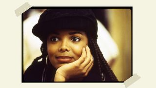 Close-up of American singer and actress Janet Jackson on the set of her film 'Poetic Justice' (directed by John Singleton), 1993