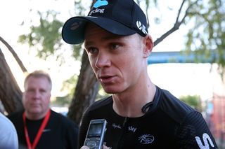 Chris Froome answers questions after the Vuelta's opening team time trial.