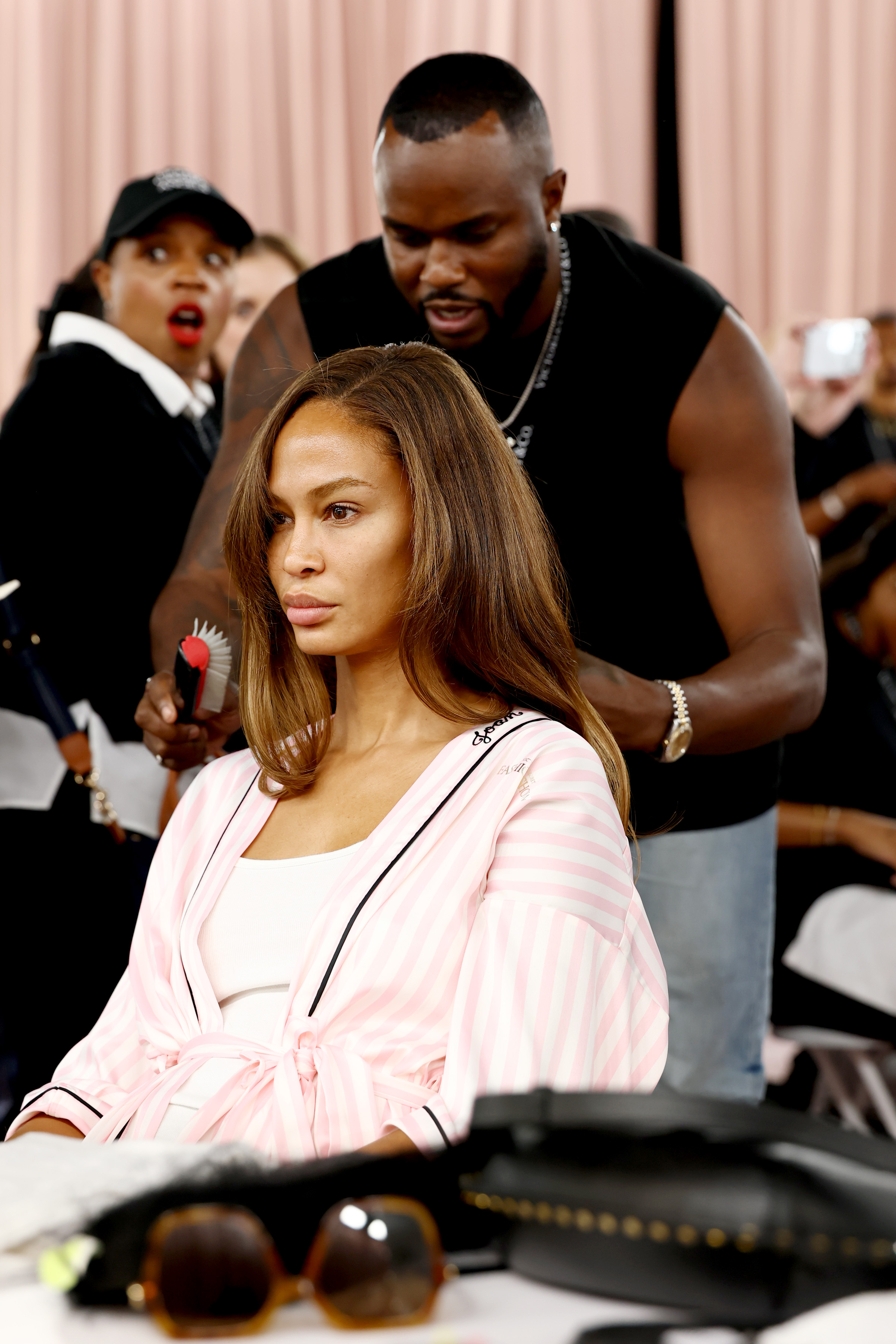 Joan Smalls poses backstage for photos at the 2025 Victoria&#039;s Secret Fashion Show
