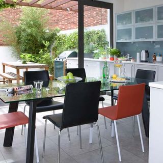 dining room with glass dining table and chair