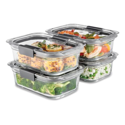 Rubbermaid Brilliance Glass Food Storage Containers, 3.2 Cup, Set of 4, Bpa-Free, Leak-Proof, Clear