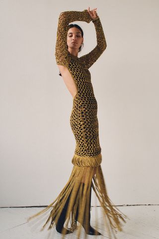 Medusa Open-Back Wool Fringe Knit Dress