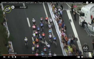Screenshots of the final kilometre of stage 5 when Mark Cavendish won his record 35th Tour de France stage win