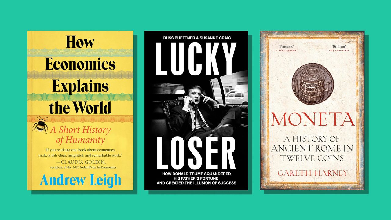 Book covers of How Economics Explains the World, Lucky Loser and Moneta