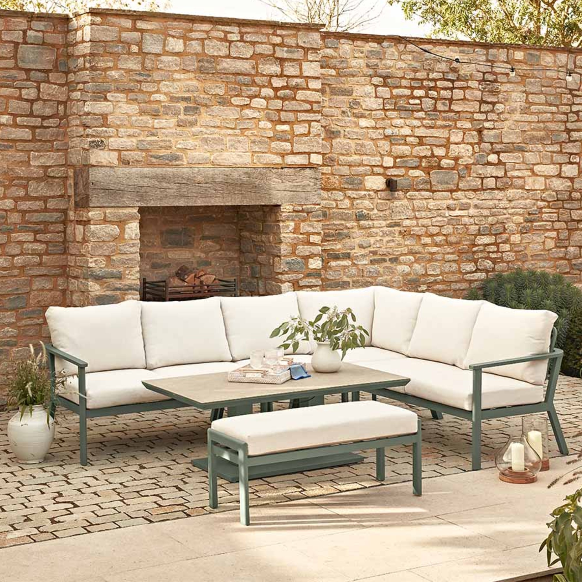 Atkin and Thyme Valentina Corner Lounge Dining Set with Adjustable Table